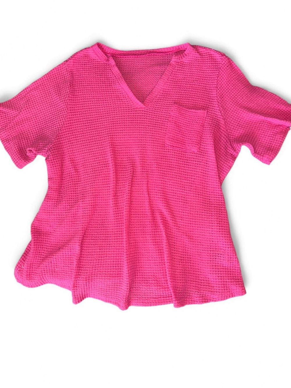 Relaxed V-Neck Short Sleeve Tee in Hot Pink
